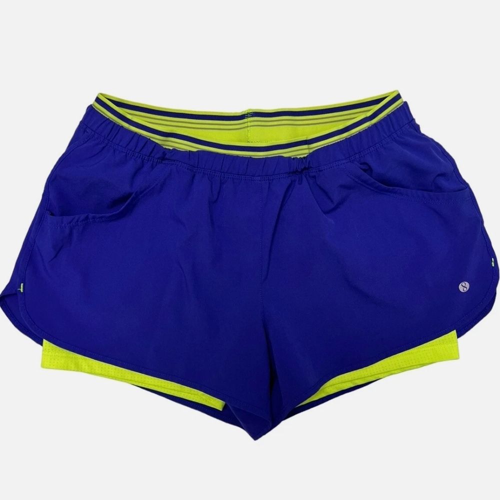 Layer 8 Women's Blue & Neon Yellow Athletic Shorts NWOT Medium